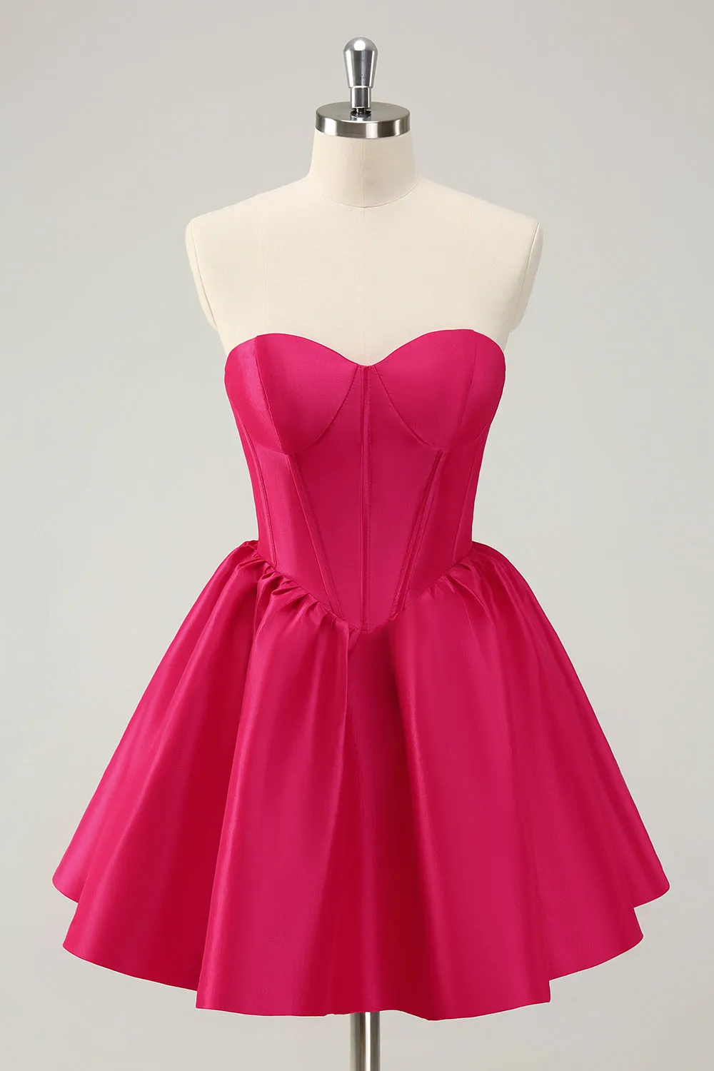 Fuchsia A Line Sweetheart Corset Satin Cute Homecoming Dress sold by Zapaka