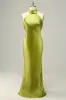 Halter Open Back Lemon Green Long Bridesmaid Dress sold by Zapaka