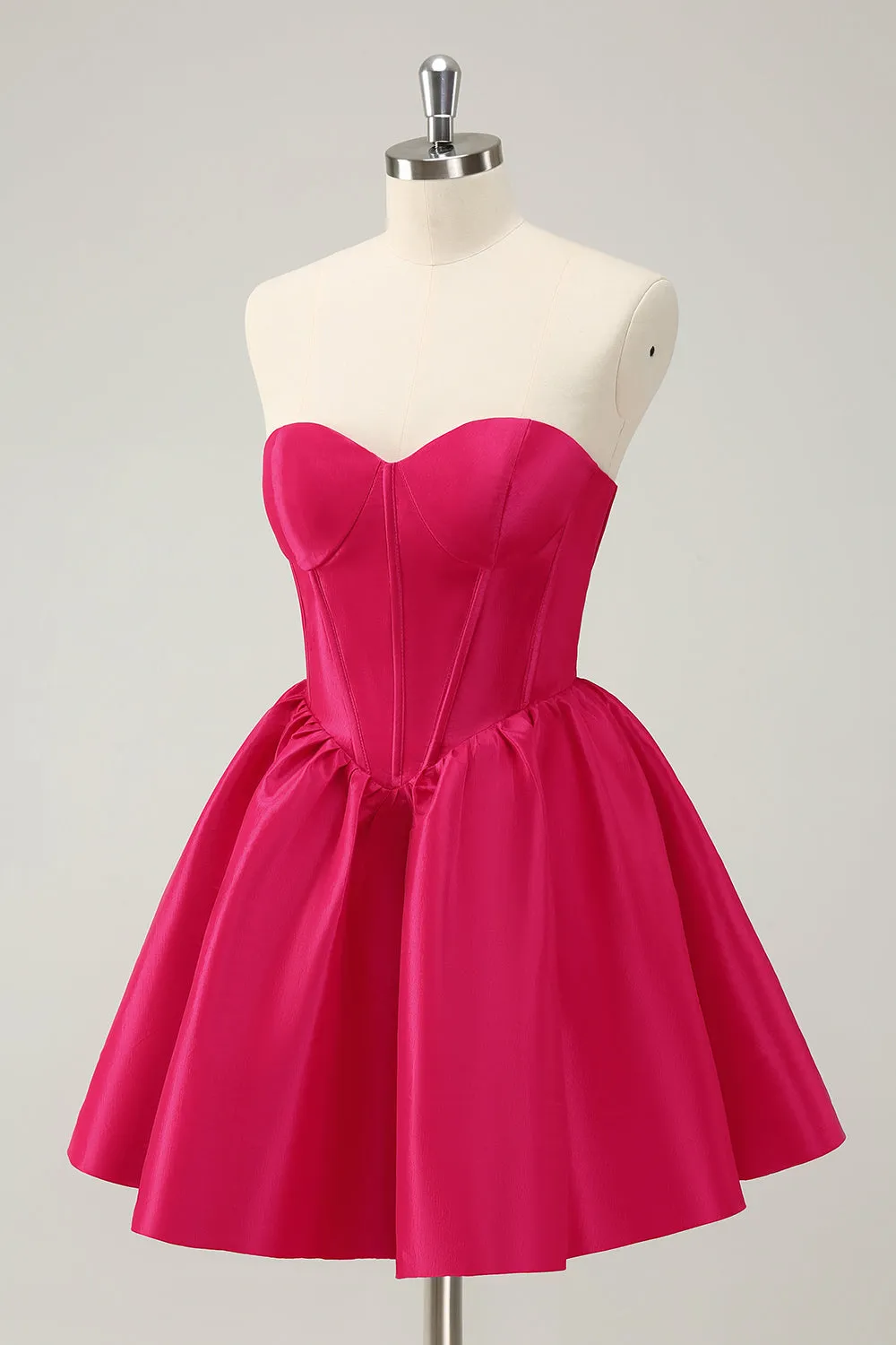 Fuchsia A Line Sweetheart Corset Satin Cute Homecoming Dress sold by Zapaka product image thumbnail 3