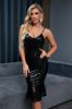 Sheath Spaghetti Straps Black Sequins Party Dress sold by Zapaka