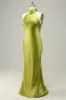 Halter Open Back Lemon Green Long Bridesmaid Dress sold by Zapaka