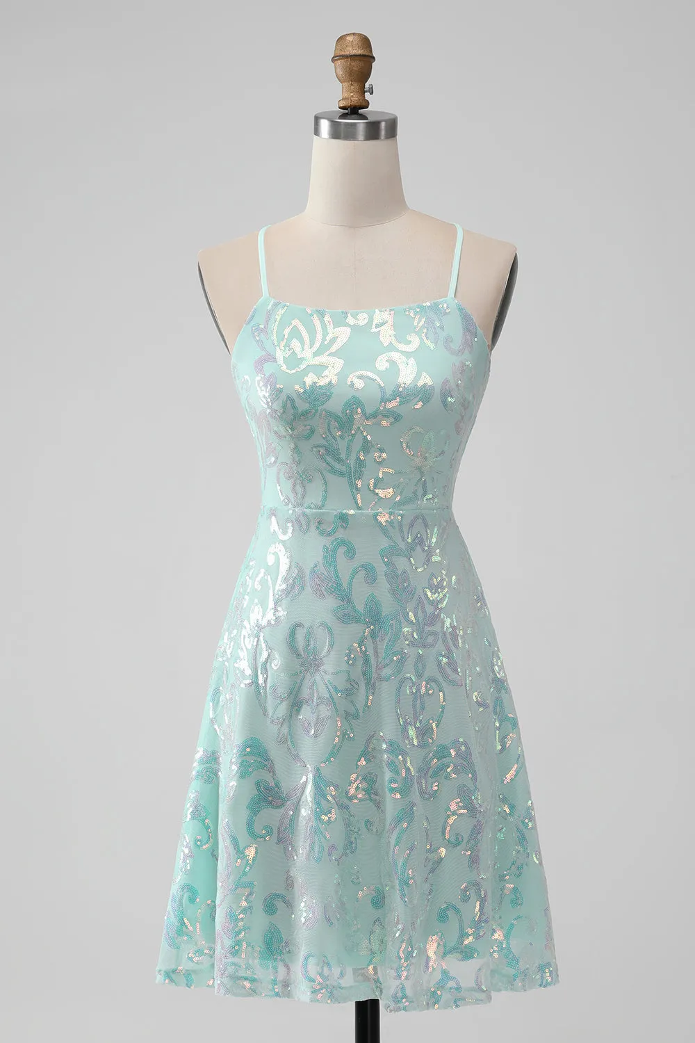 Mint A Line Sequins Short Homecoming Dress with Lace-up Back sold by Zapaka