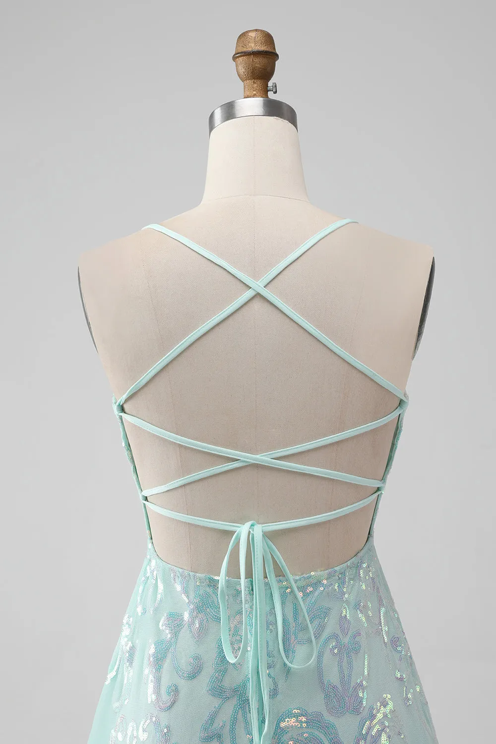 Mint A Line Sequins Short Homecoming Dress with Lace-up Back sold by Zapaka product image thumbnail 5