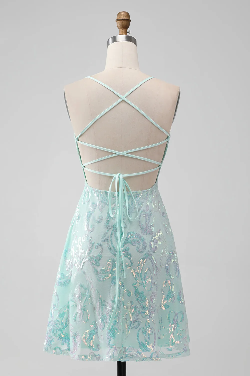 Mint A Line Sequins Short Homecoming Dress with Lace-up Back sold by Zapaka product image thumbnail 2