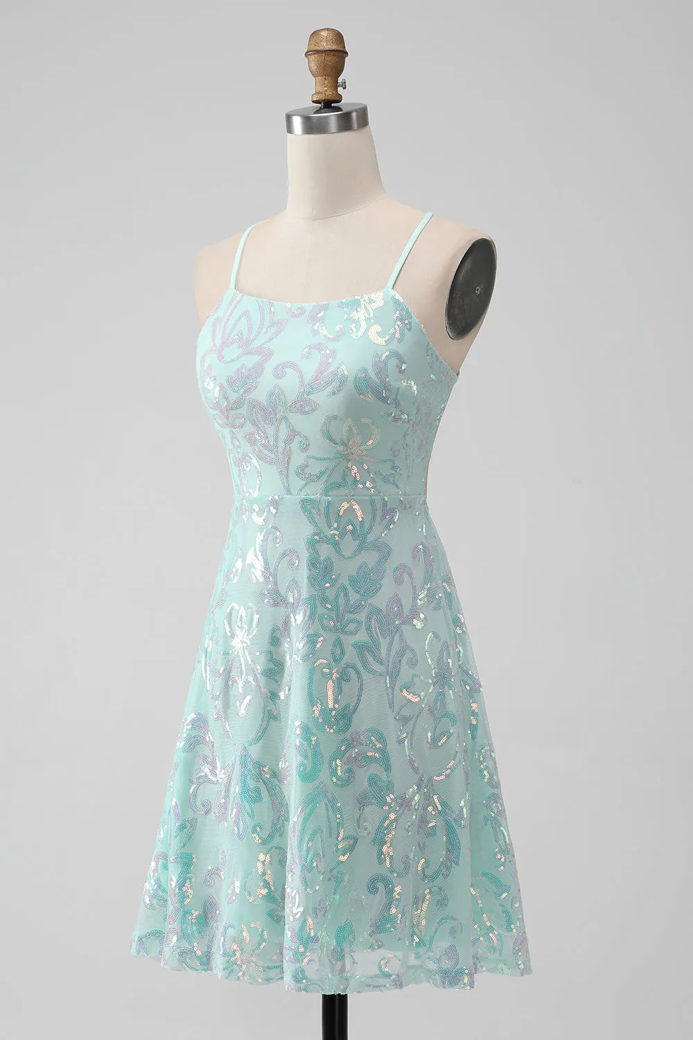 Mint A Line Sequins Short Homecoming Dress with Lace-up Back sold by Zapaka product image thumbnail 3