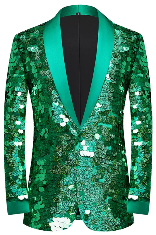 Sparkly Green Sequins Shawl Lapel Men's Blazer sold by Zapaka