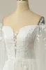 Luxurious A Line Off the Shoulder White Wedding Dress with Appliques sold by Zapaka
