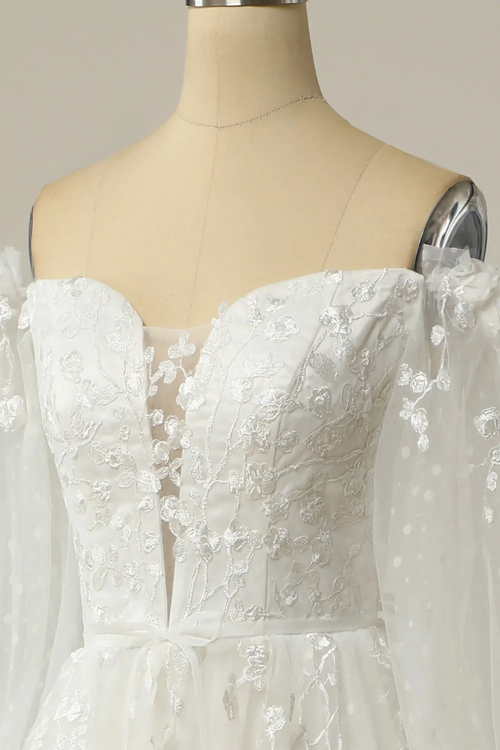 Luxurious A Line Off the Shoulder White Wedding Dress with Appliques sold by Zapaka product image thumbnail 5