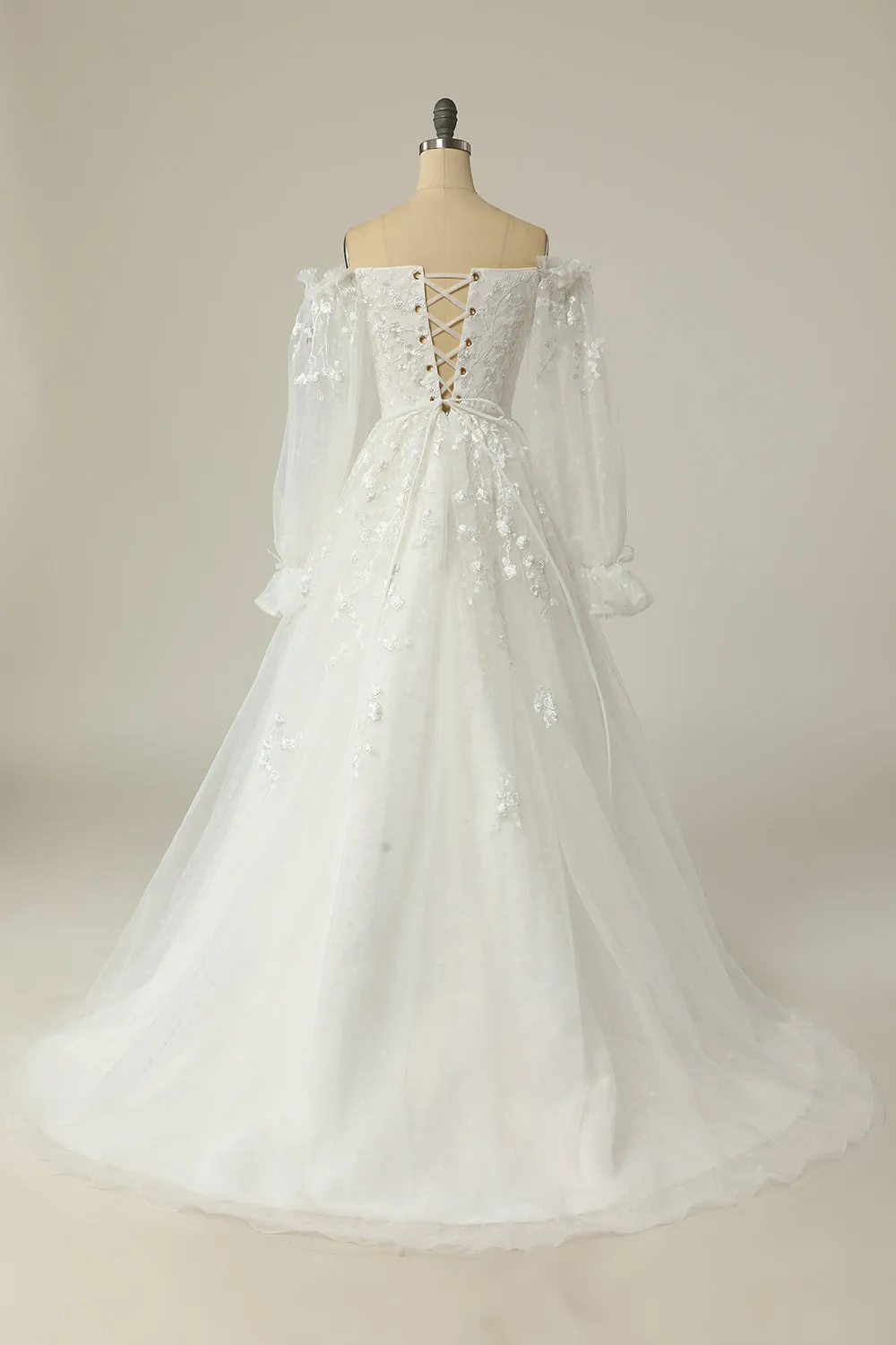 Luxurious A Line Off the Shoulder White Wedding Dress with Appliques sold by Zapaka product image thumbnail 2