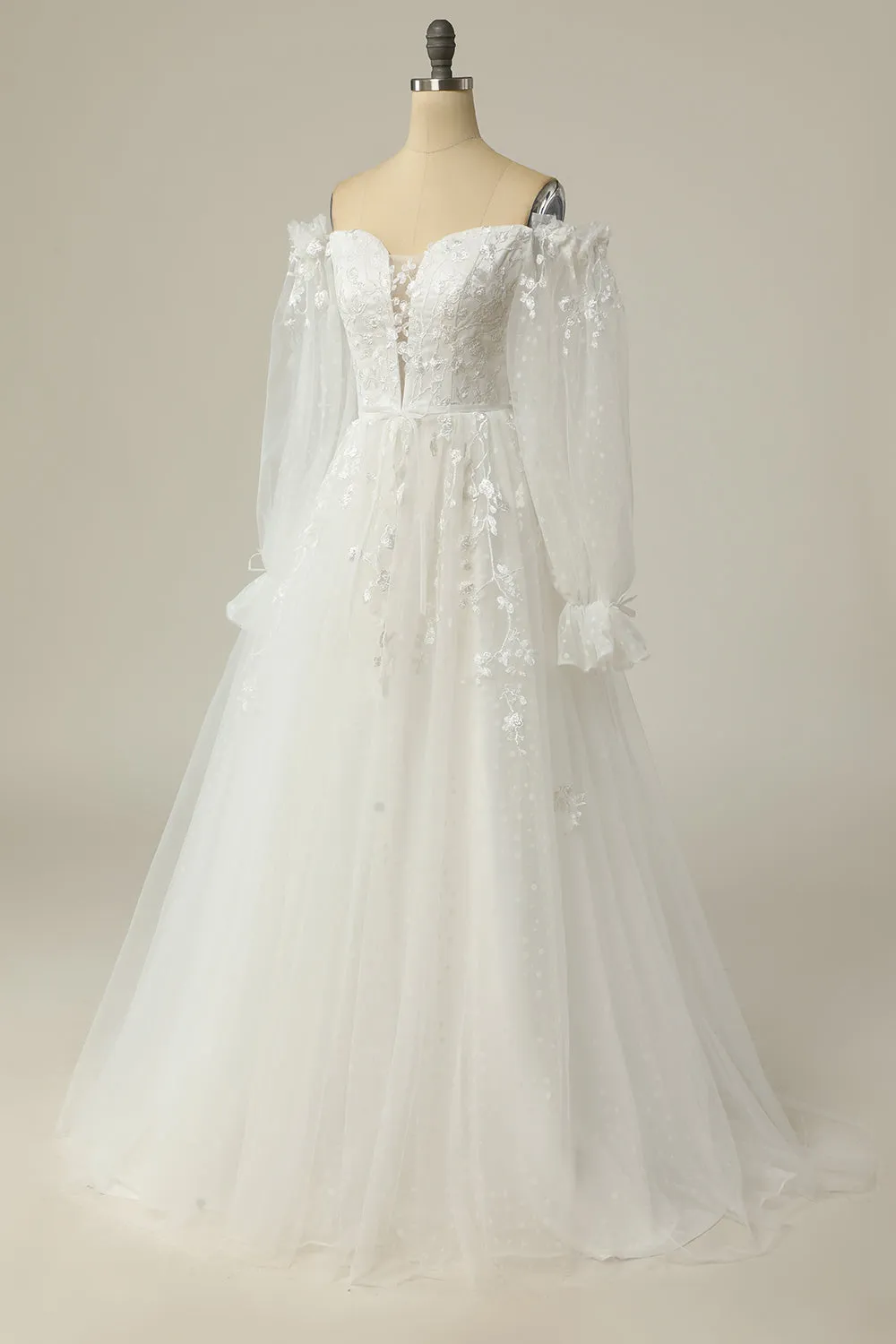 Luxurious A Line Off the Shoulder White Wedding Dress with Appliques sold by Zapaka product image thumbnail 3