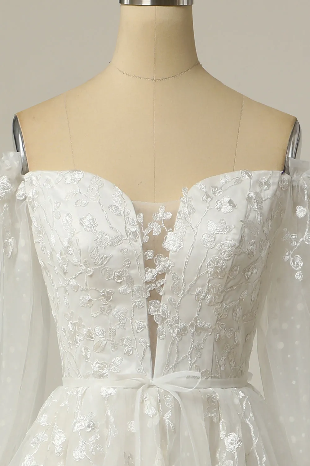 Luxurious A Line Off the Shoulder White Wedding Dress with Appliques sold by Zapaka product image thumbnail 4