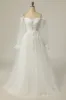 Luxurious A Line Off the Shoulder White Wedding Dress with Appliques sold by Zapaka