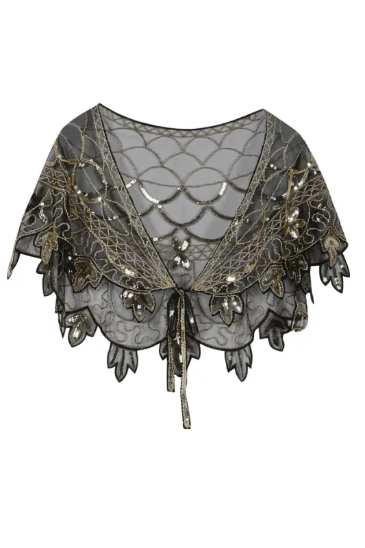 1920s Gold Flower Sequin Women Cape sold by Zapaka