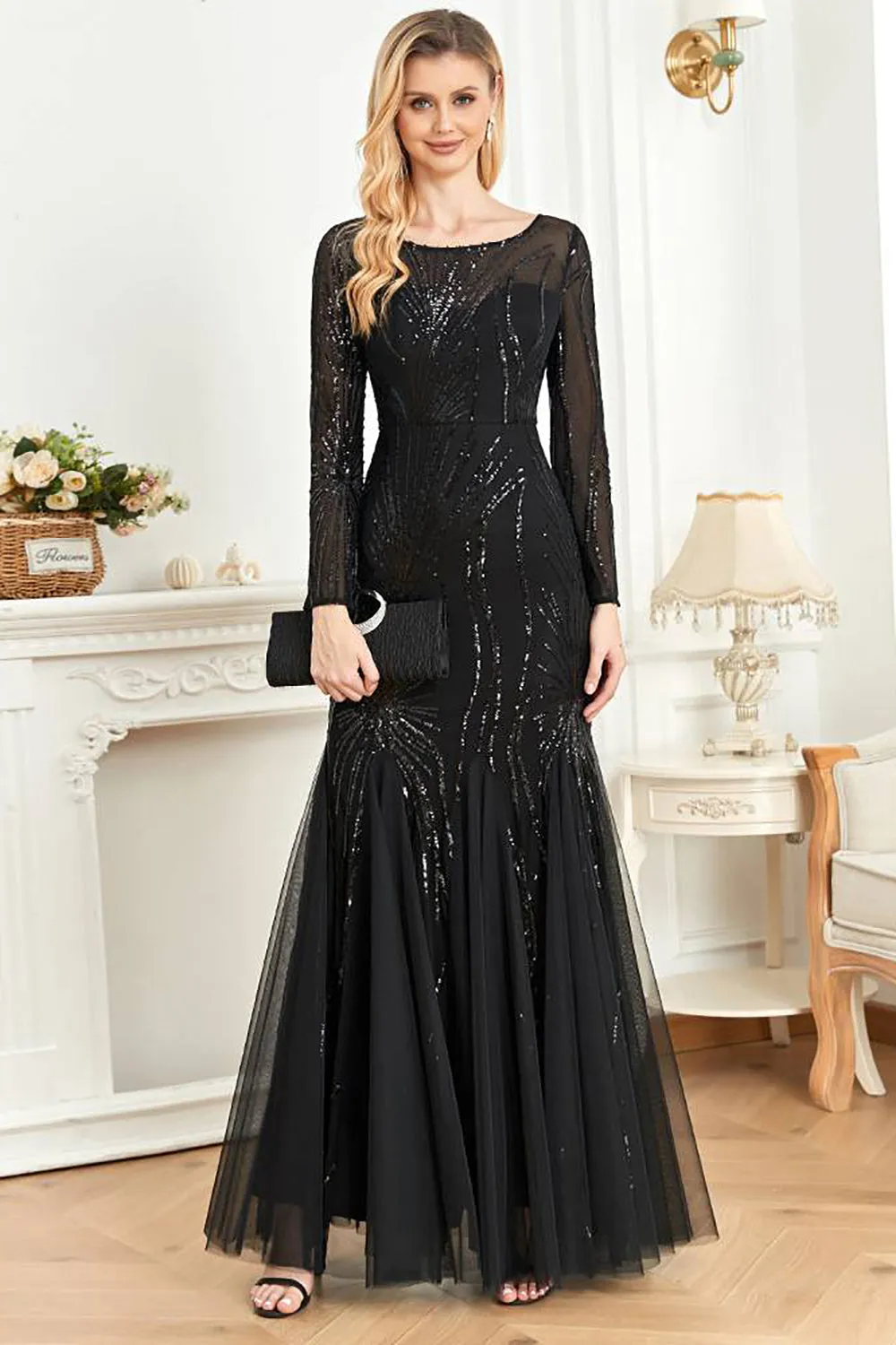 Long Sleeves Mermaid Sequins Formal Dress sold by Zapaka product image thumbnail 5