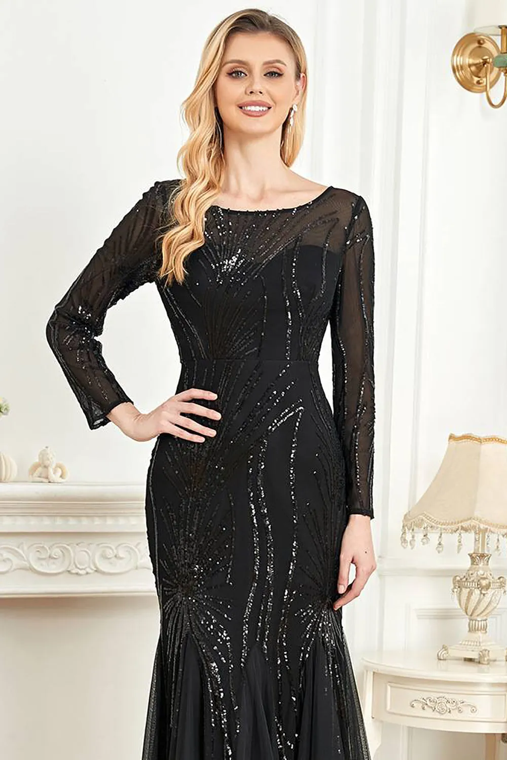 Long Sleeves Mermaid Sequins Formal Dress sold by Zapaka product image thumbnail 3