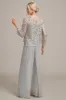 Silver Chiffon Pant and Lace Top Mother of The Bride Wide Pant Suits sold by Zapaka