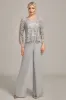 Silver Chiffon Pant and Lace Top Mother of The Bride Wide Pant Suits sold by Zapaka