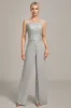 Silver Chiffon Pant and Lace Top Mother of The Bride Wide Pant Suits sold by Zapaka
