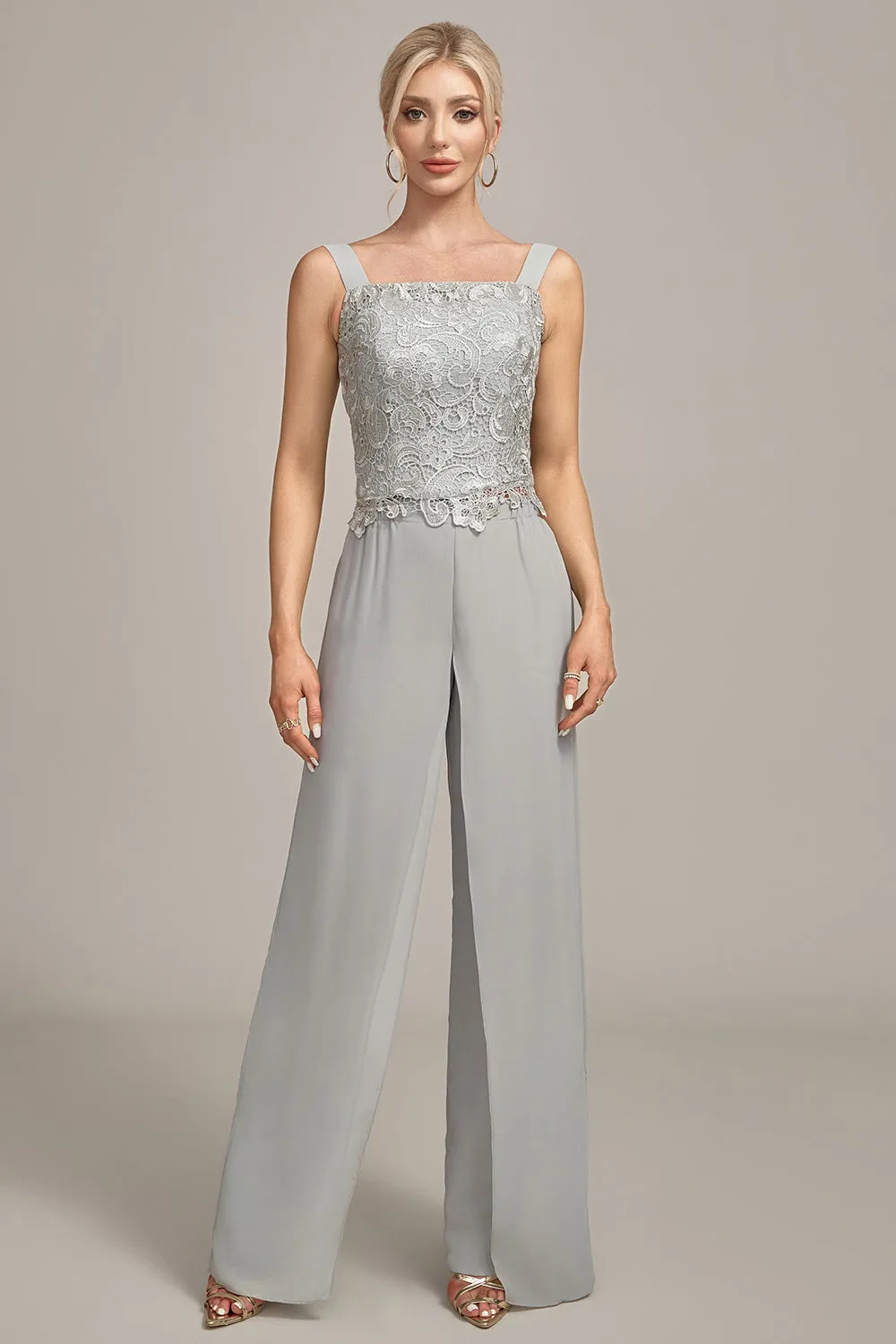 Silver Chiffon Pant and Lace Top Mother of The Bride Wide Pant Suits sold by Zapaka product image thumbnail 3
