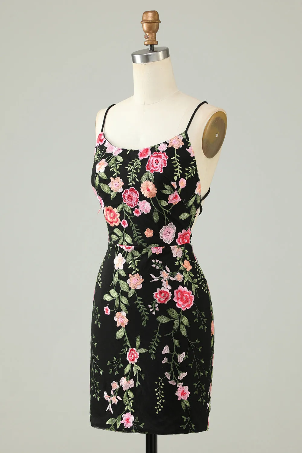 Black Spaghetti Straps Bodycon Homecoming Dress With Appliques sold by Zapaka product image thumbnail 3