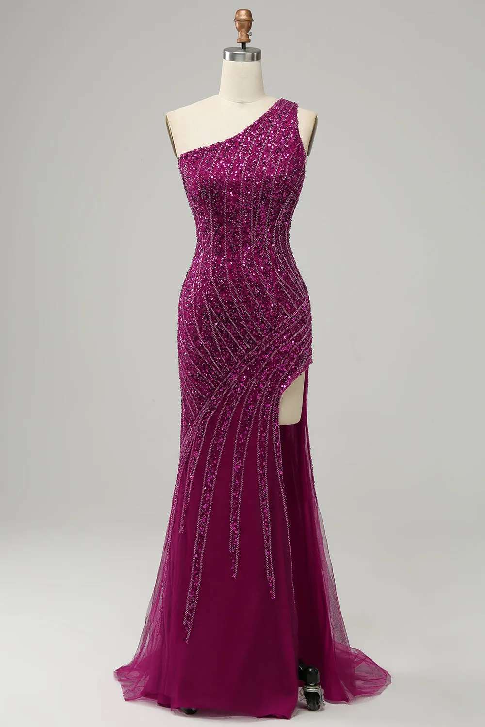 One Shoulder Sequin Prom Dress with Slit sold by Zapaka
