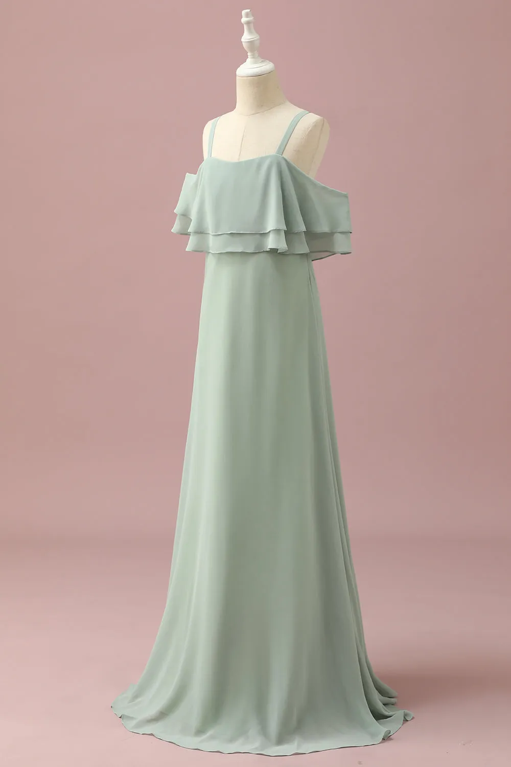 Sage Straps Cold Shoulder Chiffon Junior Bridesmaid Dress sold by Zapaka product image thumbnail 3