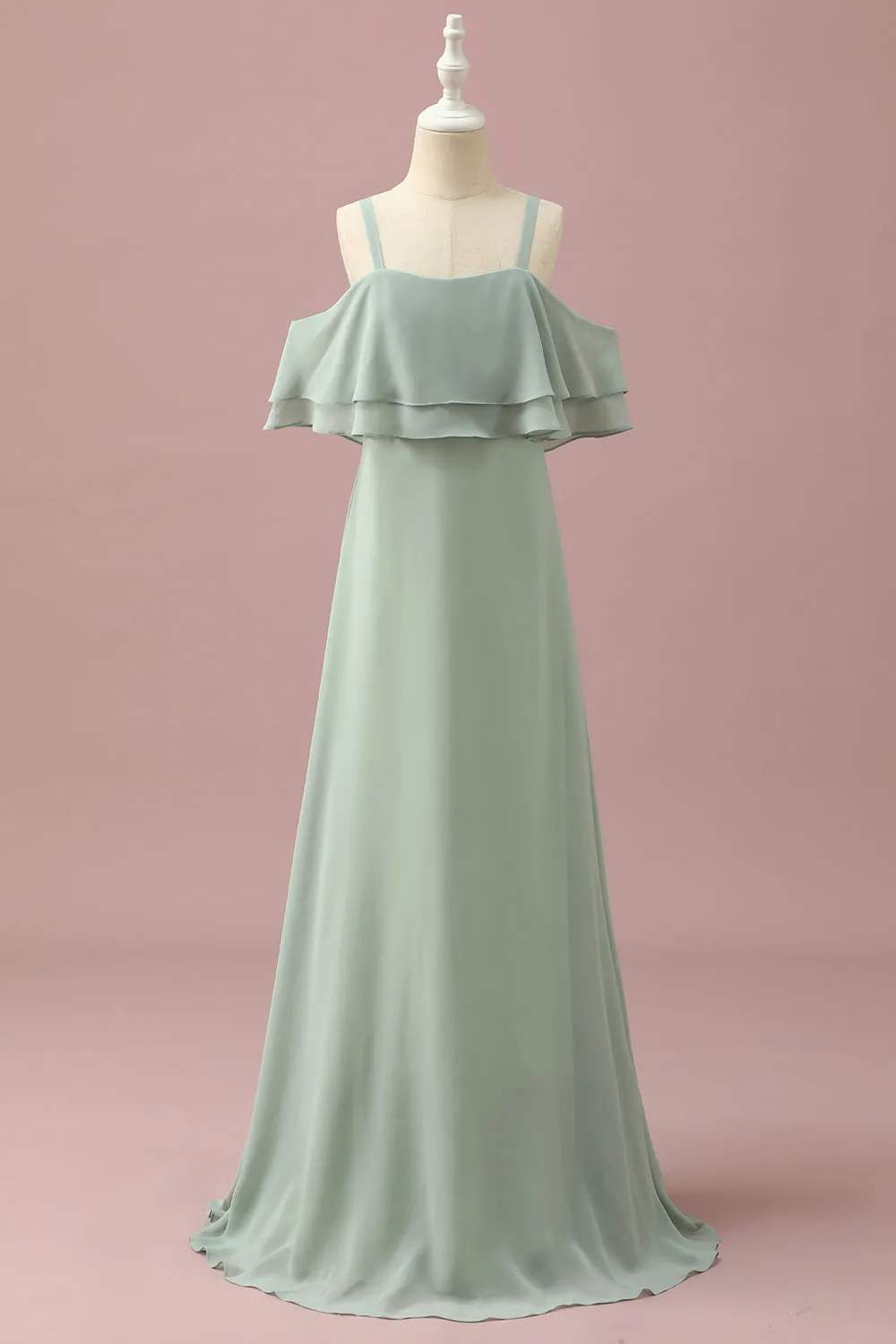 Sage Straps Cold Shoulder Chiffon Junior Bridesmaid Dress sold by Zapaka