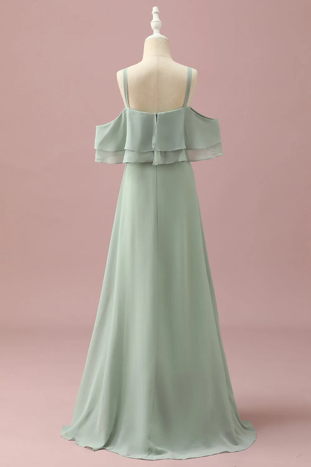 Sage Straps Cold Shoulder Chiffon Junior Bridesmaid Dress sold by Zapaka product image thumbnail 2