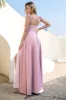 Blush Spaghetti Straps Long Bridesmaid Dress with Slit sold by Zapaka