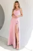 Blush Spaghetti Straps Long Bridesmaid Dress with Slit sold by Zapaka
