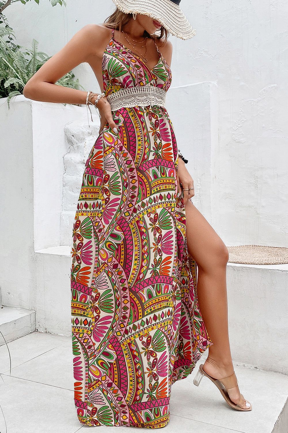 Fuchsia Printed Halter Backless Summer Dress sold by Zapaka product image thumbnail 4