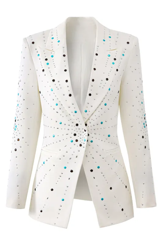 Sparkly White Peak Lapel Blazer with Beadings sold by Zapaka
