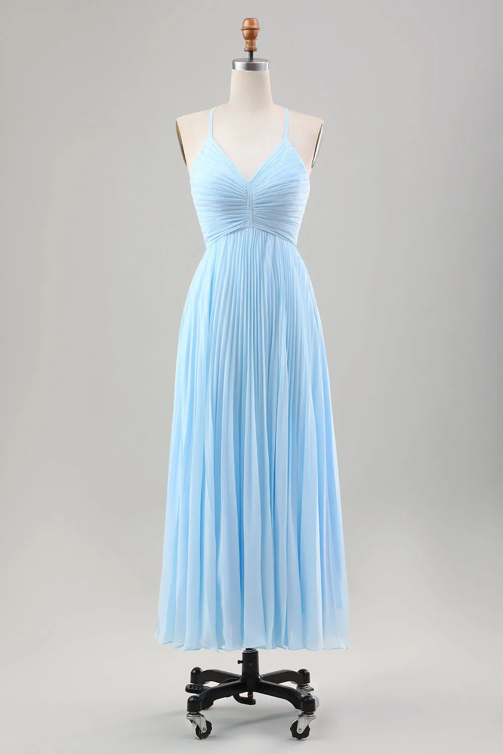 Sky Blue A Line Pleated Chiffon Wedding Guest Dress sold by Zapaka