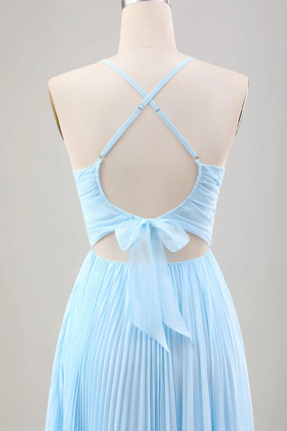 Sky Blue A Line Pleated Chiffon Wedding Guest Dress sold by Zapaka product image thumbnail 5