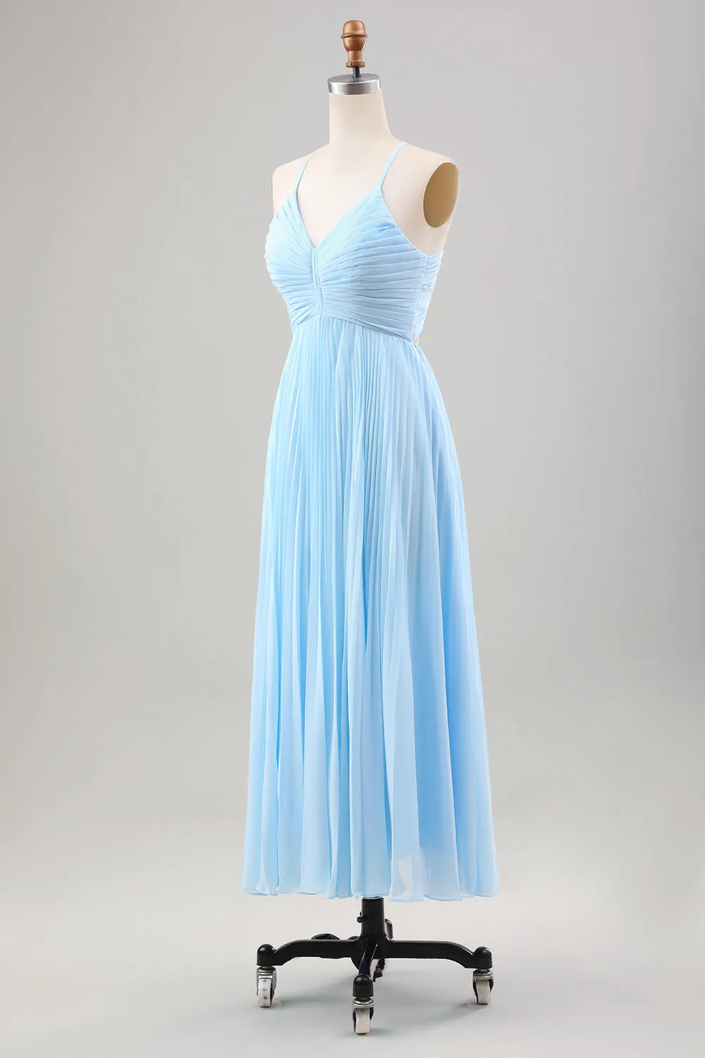 Sky Blue A Line Pleated Chiffon Wedding Guest Dress sold by Zapaka product image thumbnail 3