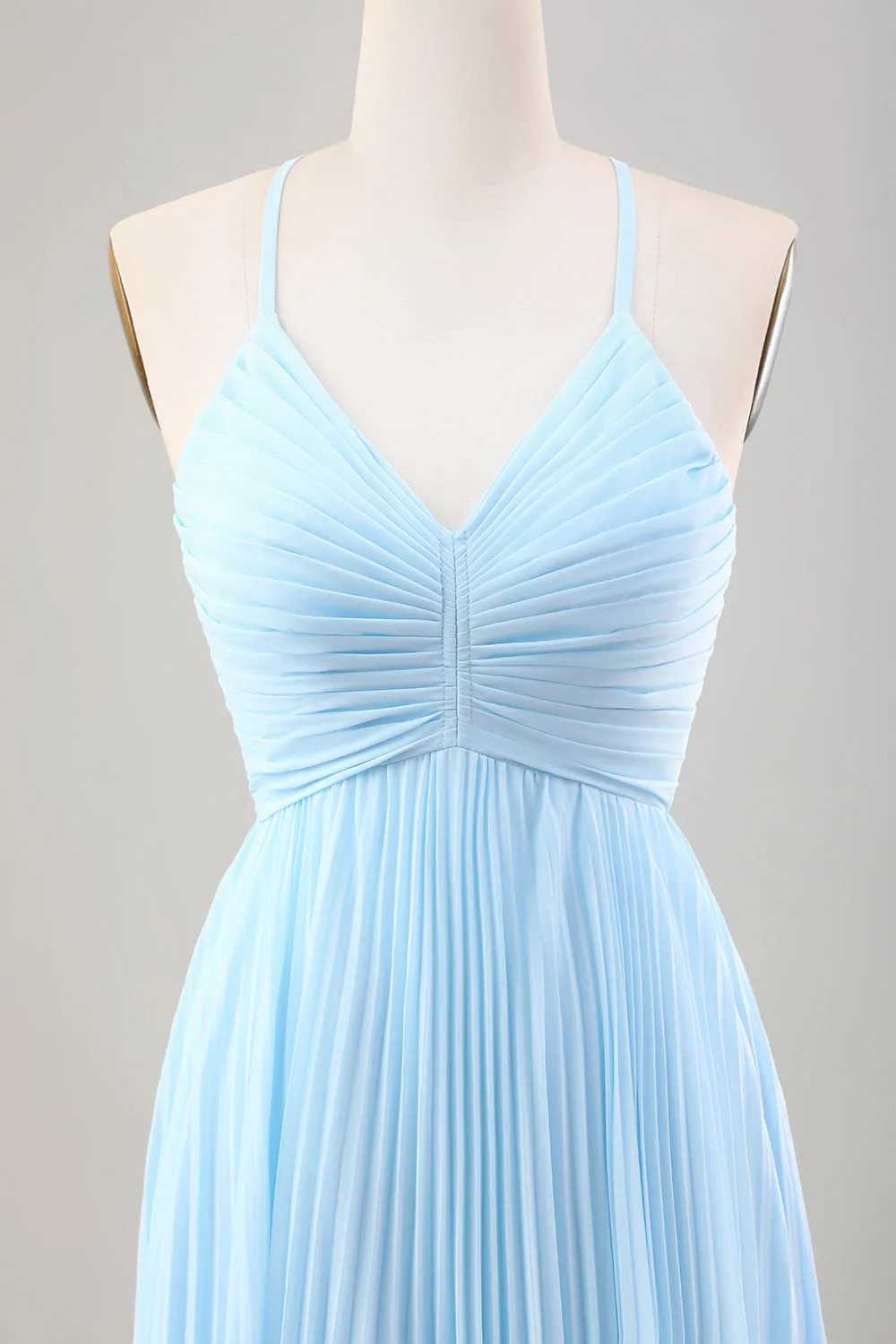 Sky Blue A Line Pleated Chiffon Wedding Guest Dress sold by Zapaka product image thumbnail 4