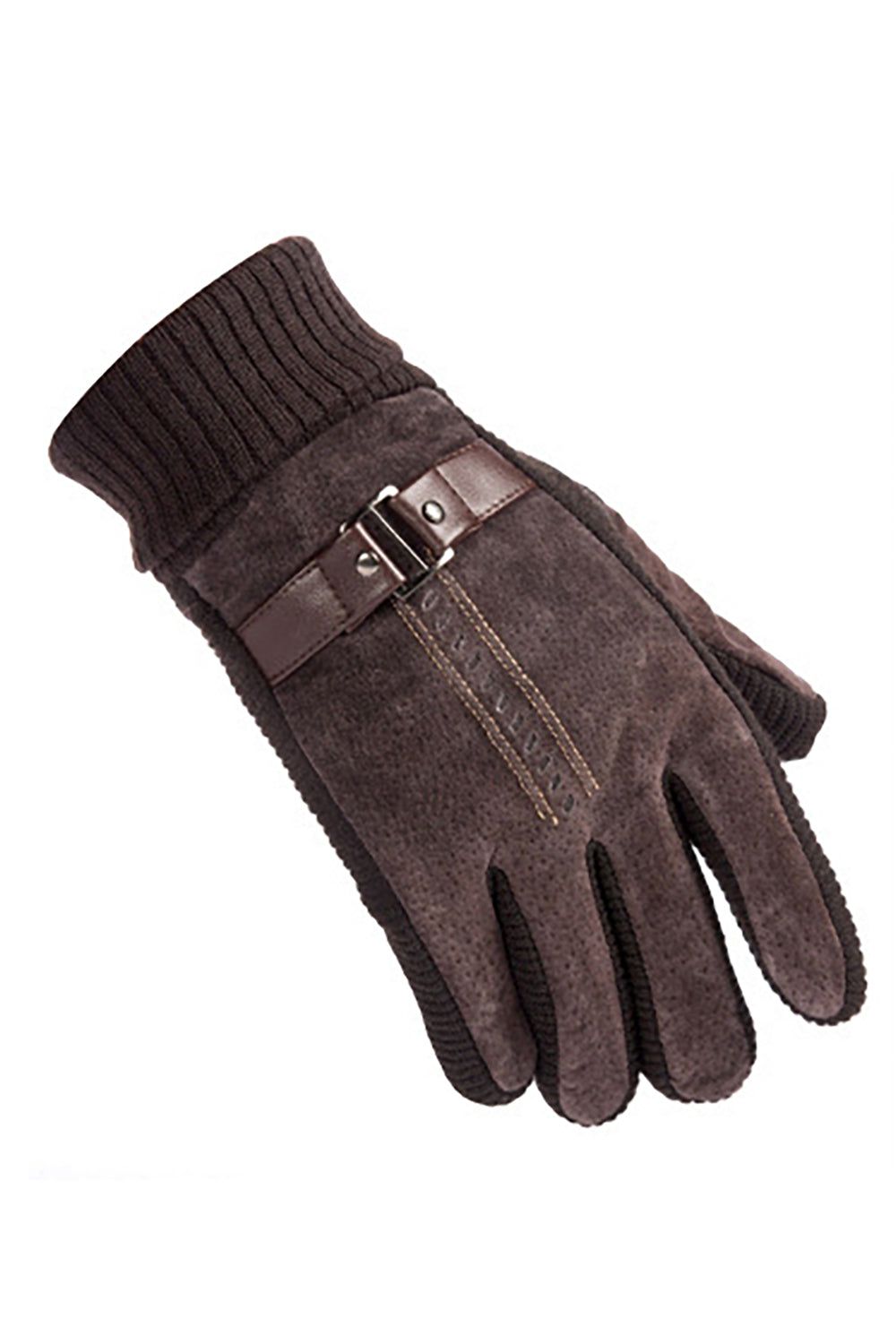Brown Kintted Pigskin Fleece Gloves For Men sold by Zapaka product image thumbnail 3