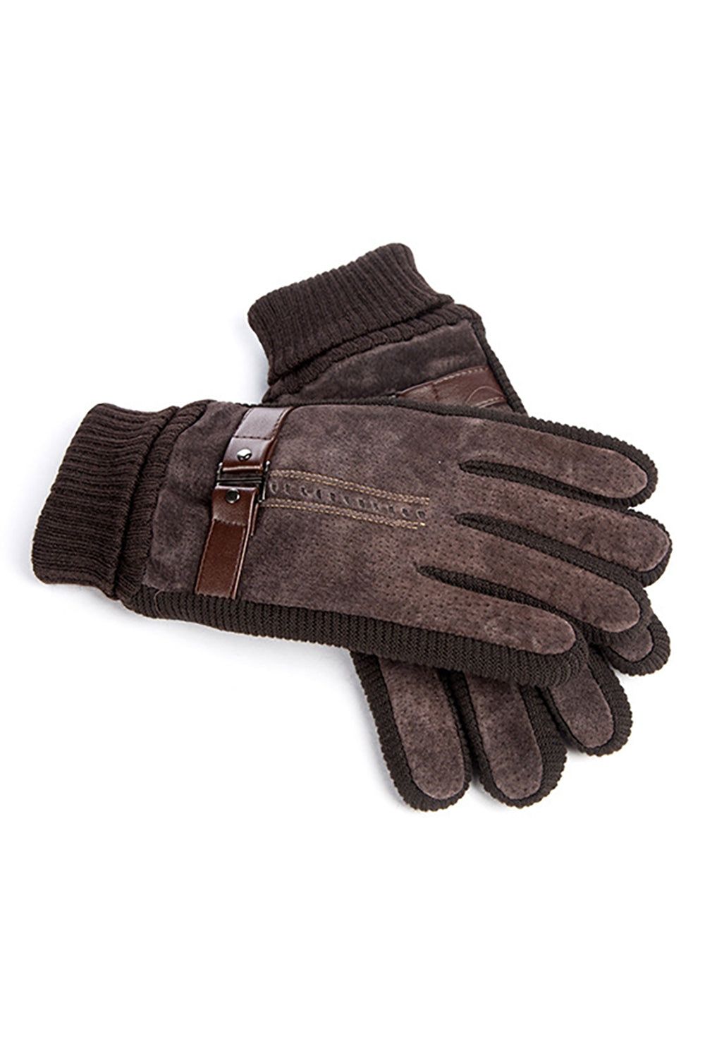 Brown Kintted Pigskin Fleece Gloves For Men sold by Zapaka product image thumbnail 4