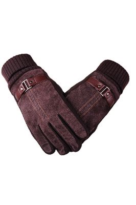 Brown Kintted Pigskin Fleece Gloves For Men made by Zapaka