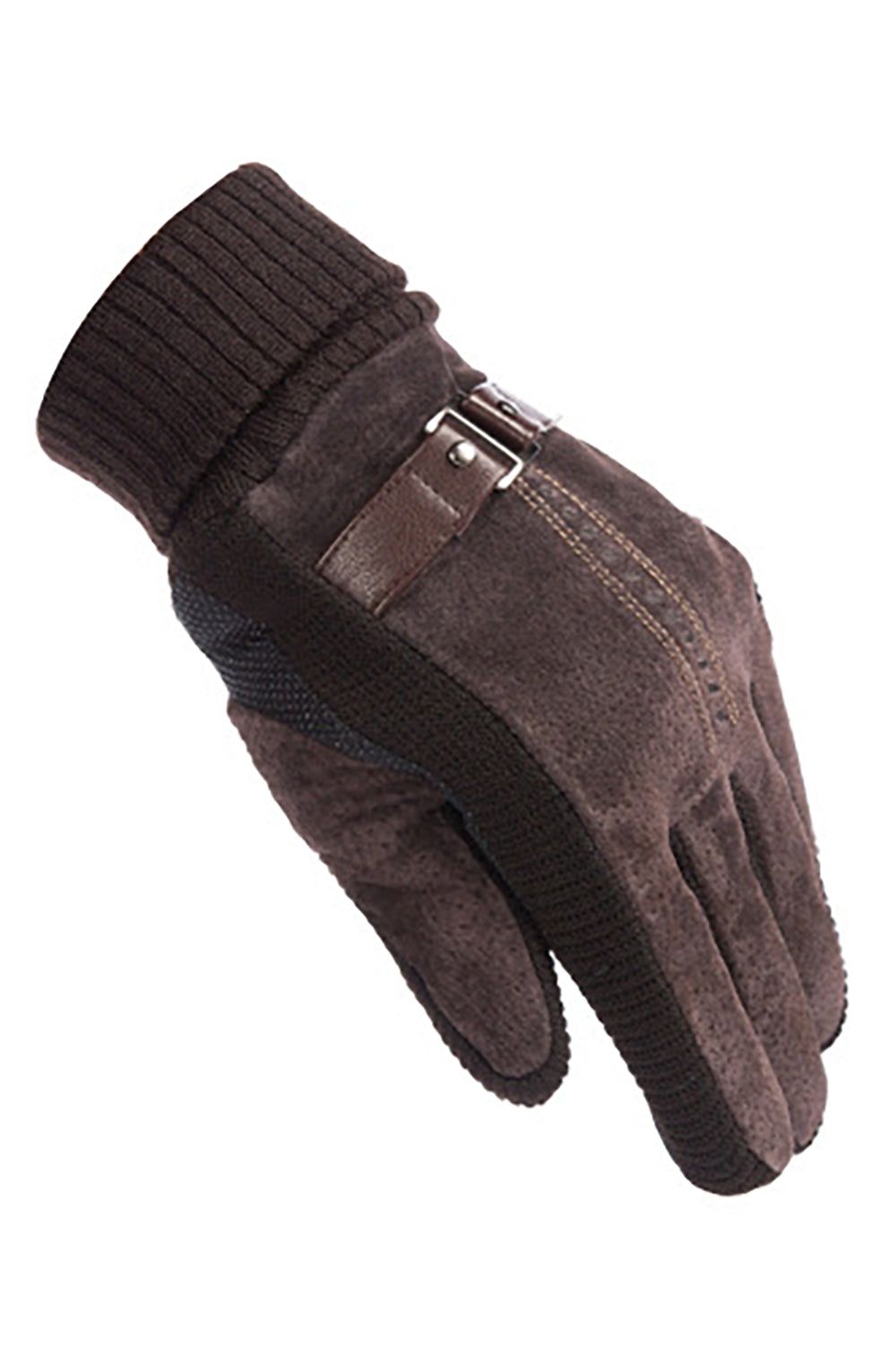 Brown Kintted Pigskin Fleece Gloves For Men sold by Zapaka product image thumbnail 2
