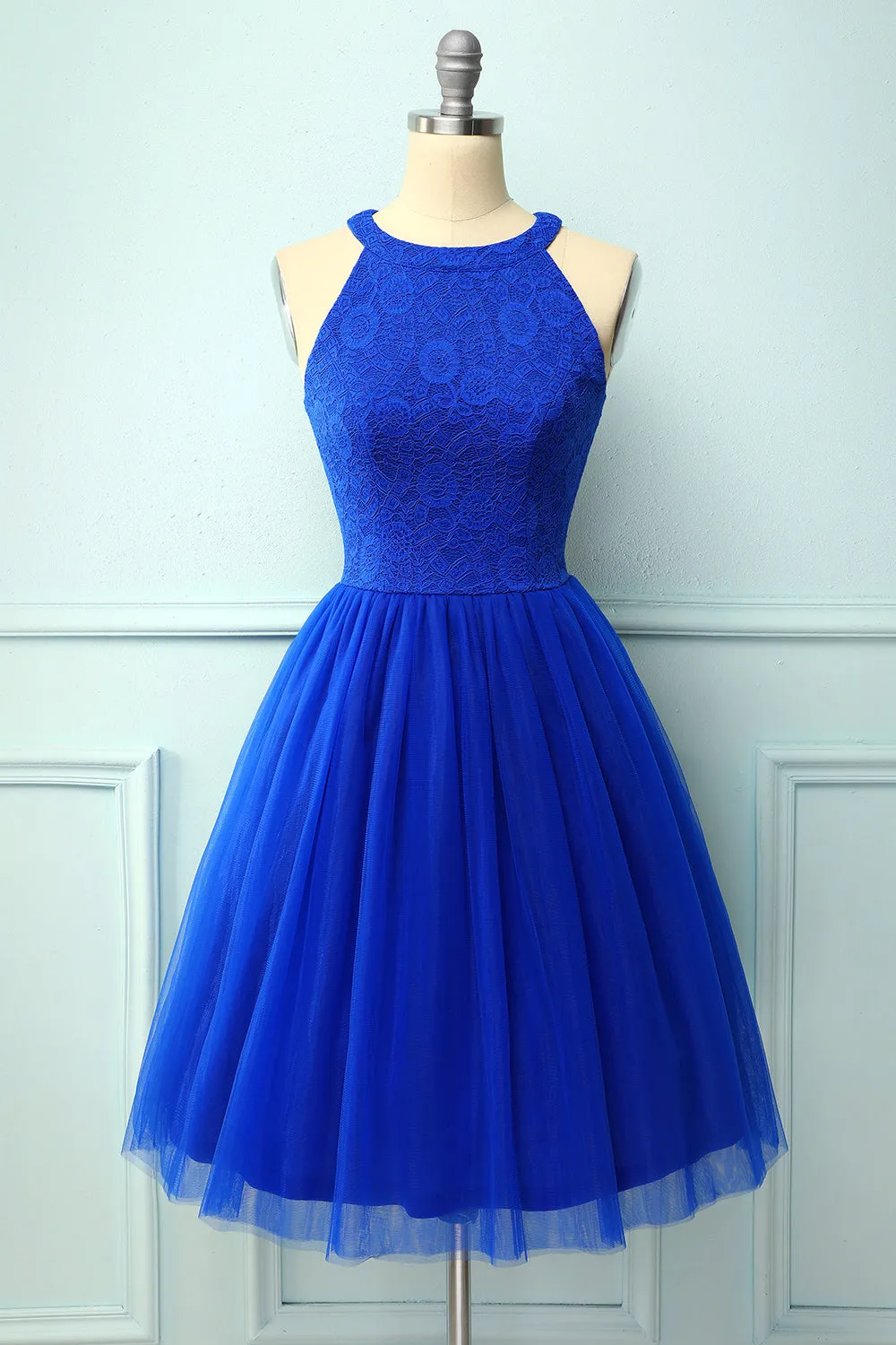 Royal Blue Halter Lace Dress sold by Zapaka