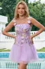 Elegant Purple A Line Halter Flowers Tulle Short Homecoming Dress with Lace Up Back sold by Zapaka