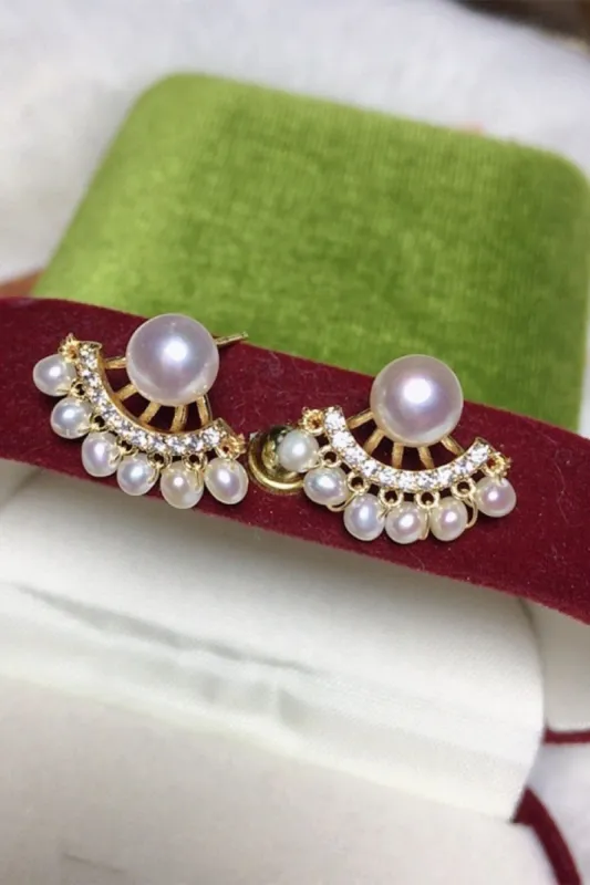 White Pearl Beaded Earrings sold by Zapaka
