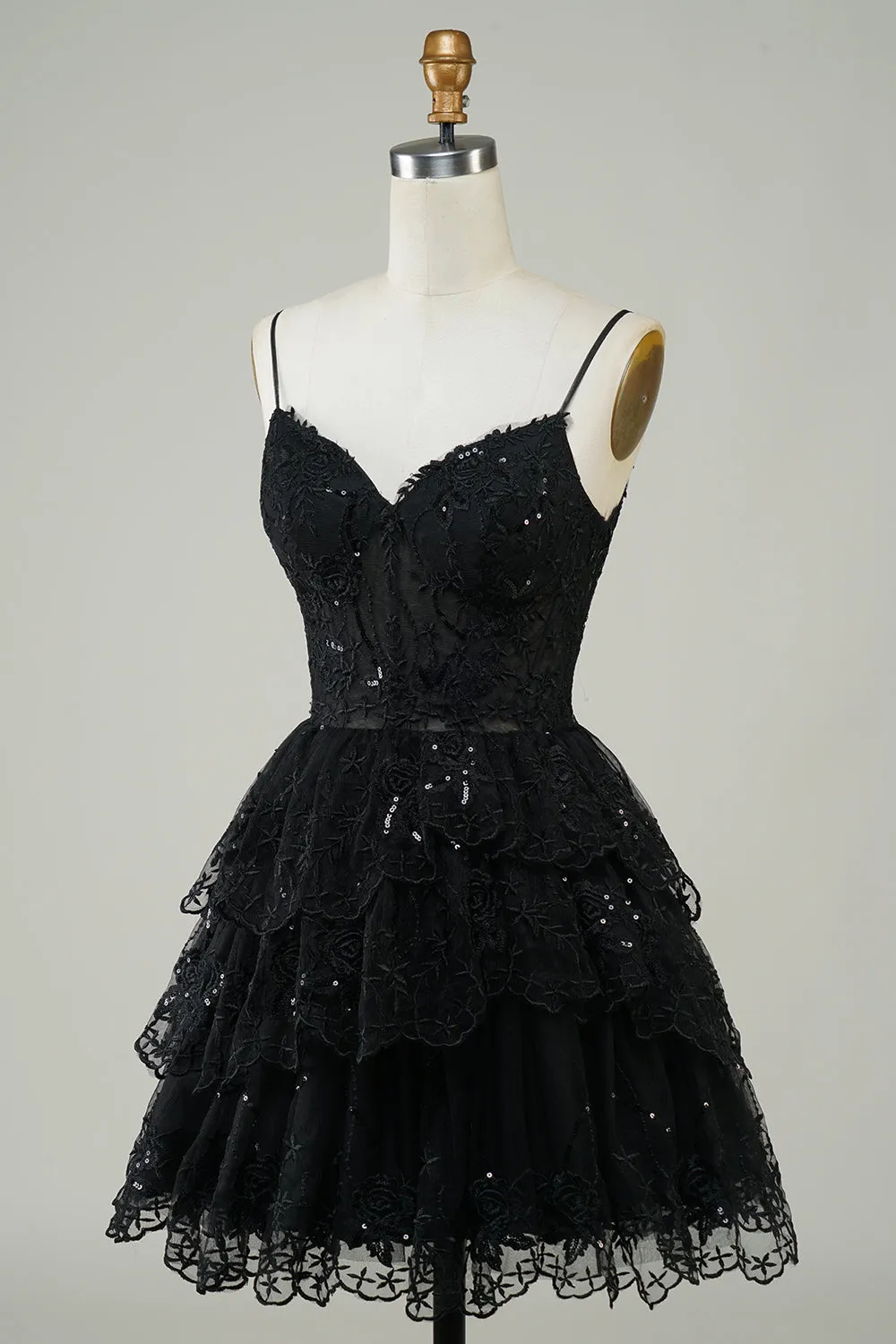 Gorgeous A Line Spaghetti Straps Black Sparkly Corset Homecoming Dress sold by Zapaka product image thumbnail 3