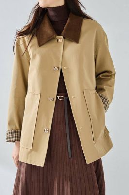 Khaki Patchwork Button Lapel Women Coat sold by Zapaka
