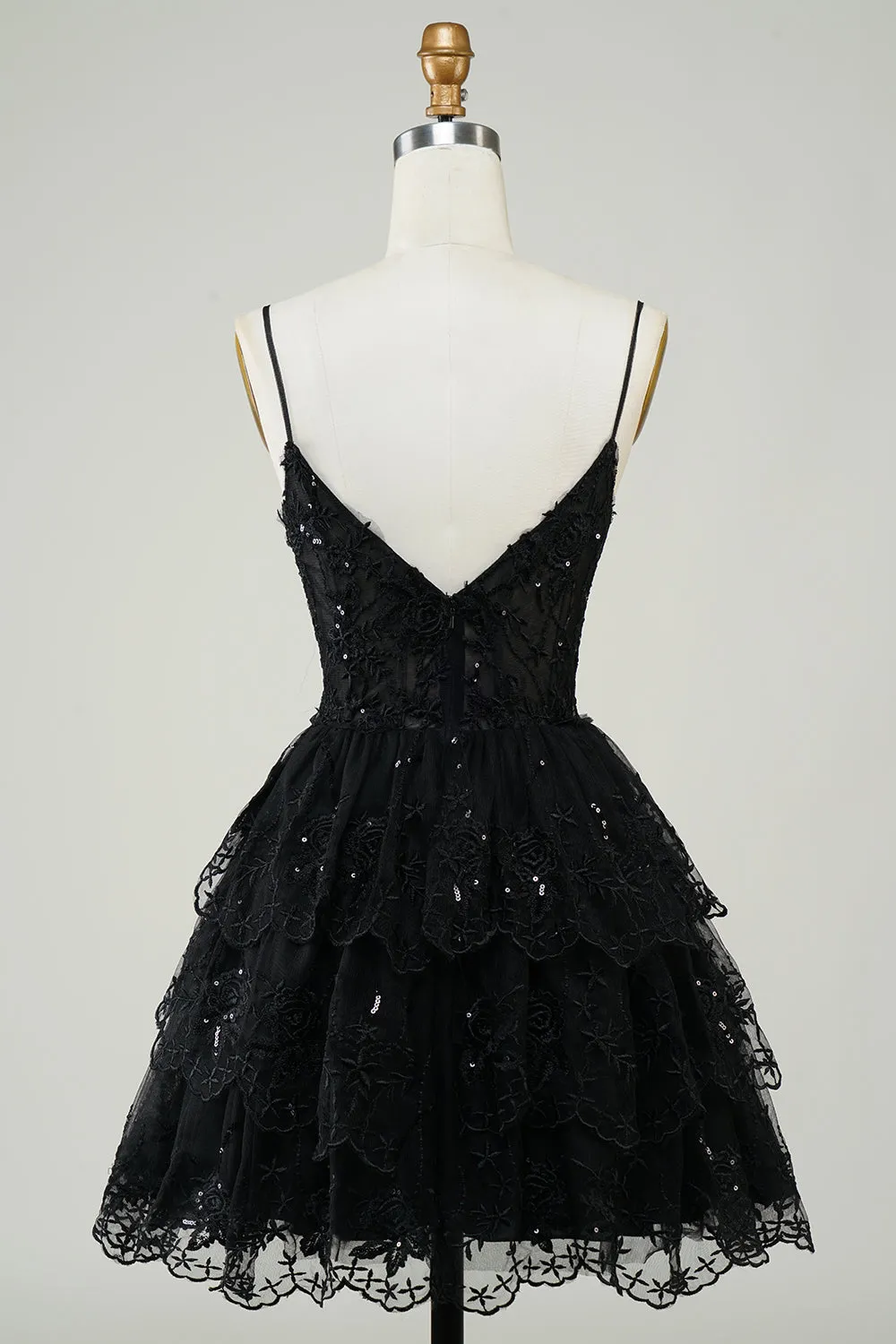 Gorgeous A Line Spaghetti Straps Black Sparkly Corset Homecoming Dress sold by Zapaka product image thumbnail 2