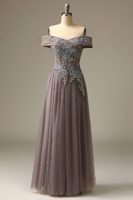 Grey Off Shoulder Prom Dress sold by Zapaka