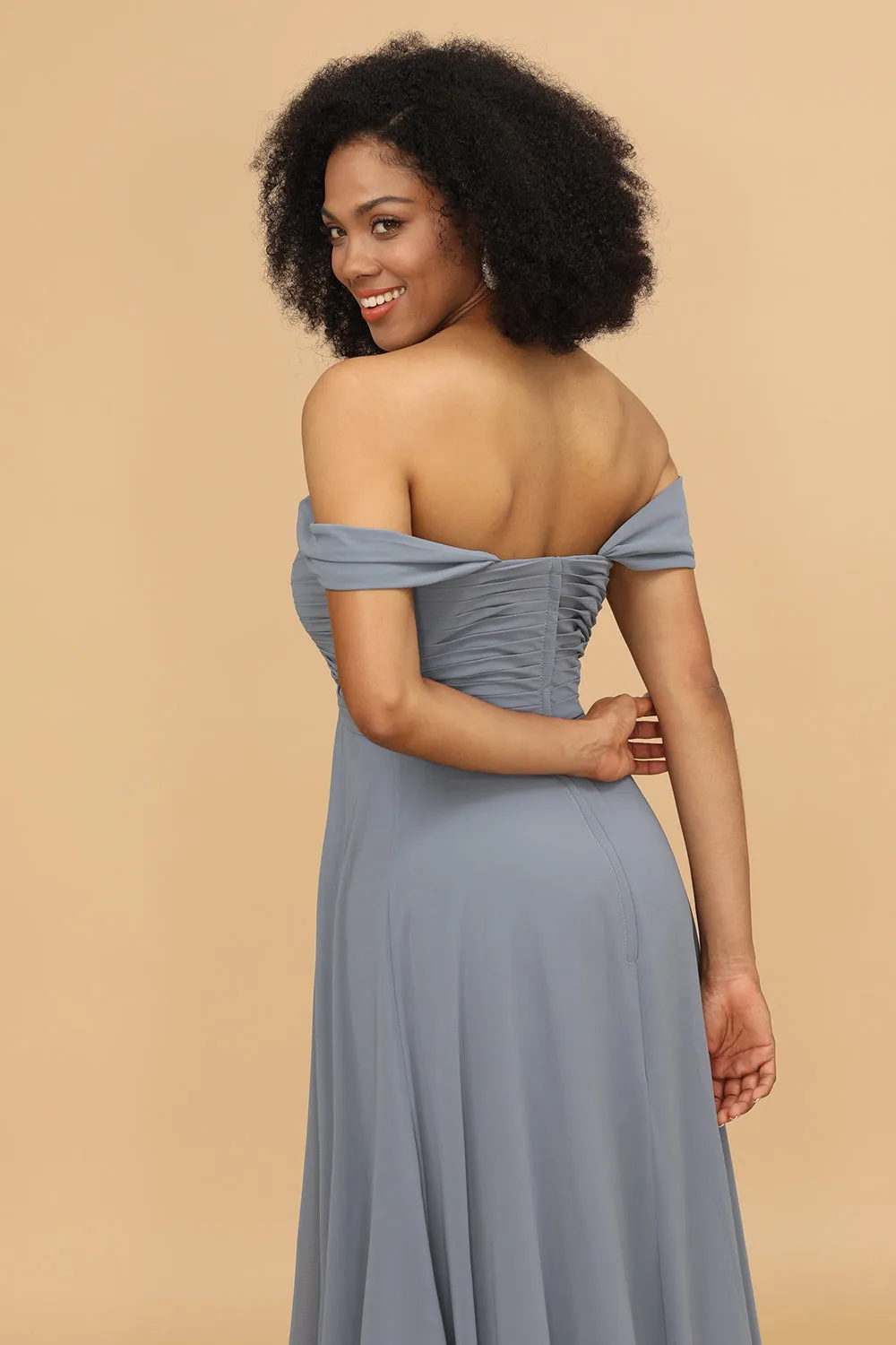 Off the Shoulder Chiffon Bridesmaid Dress sold by Zapaka product image thumbnail 5