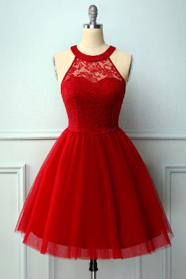 Red Halter Lace Dress sold by Zapaka