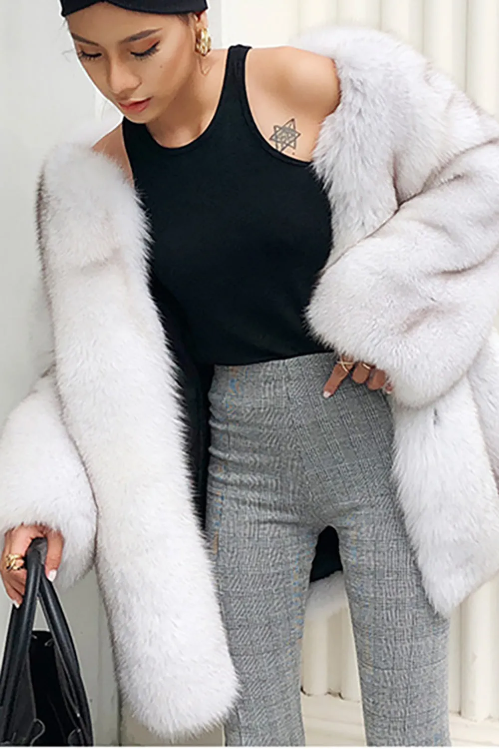 White Oversized Open Front Faux Fur Women Coat sold by Zapaka product image thumbnail 3